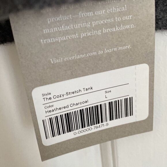 Everlane The Cozy Stretch Tank Heathered Charcoal Gray Size L NWT‎ - Picture 4 of 6